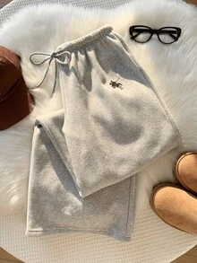 Comfortcana Winter Sporty-Chic For Daily Outdoor, High Waist Fleece Straight Leg Sweatpants In Grey - Grey - View 6