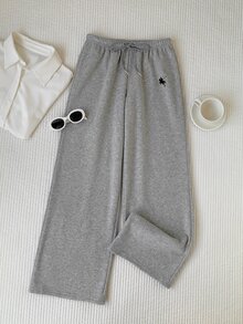 Comfortcana Winter Sporty-Chic For Daily Outdoor, High Waist Fleece Straight Leg Sweatpants In Grey - Grey - View 5