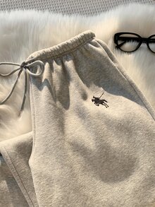 Comfortcana Winter Sporty-Chic For Daily Outdoor, High Waist Fleece Straight Leg Sweatpants In Grey - Grey - View 3