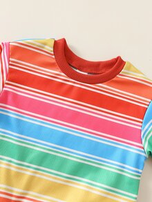 SHEIN 2件組嬰兒男女幼兒條紋秋季上衣+牛仔吊帶褲冬季套裝萬聖節服飾 - 彩色 - 查看 5