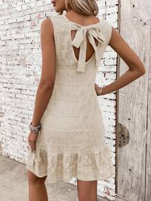 Breezaya Women Solid Color Round Neck Ruffle Hem Sleeveless Dress - Apricot - View 2