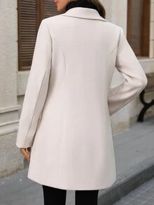 EMERY ROSE Women's Solid Color Pocket Casual Versatile Daily Wear Overcoat Fall Clothes For Women Winter Outfit For Women - White - View 2