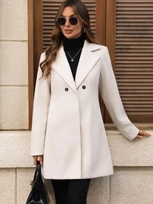 EMERY ROSE Women's Solid Color Pocket Casual Versatile Daily Wear Overcoat Fall Clothes For Women Winter Outfit For Women - White - View 5