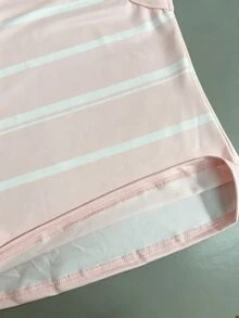 Franclia 女款圓領條紋拼接休閒百搭日常穿搭上衣 - 粉色 - 查看 7