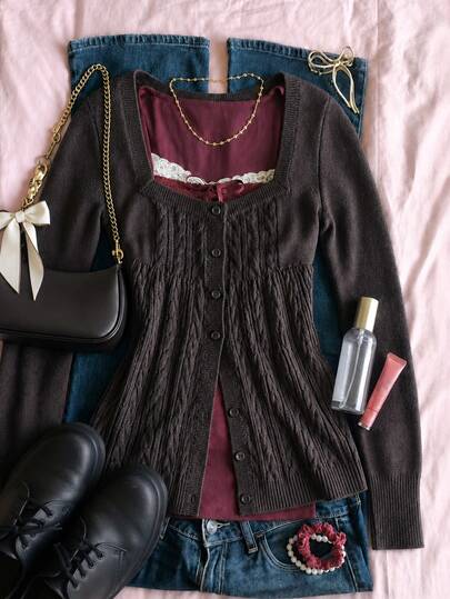 IslaSuriya Cardigan casual de mujer con punto de cable, manga larga y abotonadura sencilla
