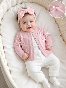 Elladie kids Baby Girl Bow Front Single Breasted Placket Cardigan - Pink - View 5