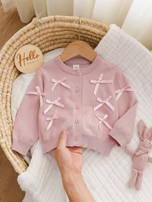 Elladie kids Baby Girl Bow Front Single Breasted Placket Cardigan - Pink - View 3