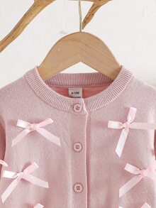 Elladie kids Baby Girl Bow Front Single Breasted Placket Cardigan - Pink - View 10