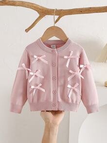 Elladie kids Baby Girl Bow Front Single Breasted Placket Cardigan - Pink - View 1