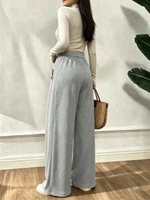 Modelyn Women's Solid Color Drawstring Waist Casual Comfy Versatile Daily Wear Sweatpants Airport Light Grey Fall‑Winter - Grey - View 2