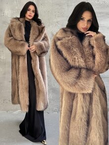 Firerie Women's Elegant Shades Of Brown Faux Fur Long Coat,Heavily Embellished Ombre Luxury Vintage Urban Chic Winter Dinner Date Party Clothes - Coffee Brown - View 4