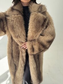 Firerie Women's Elegant Shades Of Brown Faux Fur Long Coat,Heavily Embellished Ombre Luxury Vintage Urban Chic Winter Dinner Date Party Clothes - Coffee Brown - View 7