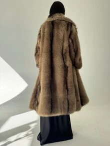 Firerie Women's Elegant Shades Of Brown Faux Fur Long Coat,Heavily Embellished Ombre Luxury Vintage Urban Chic Winter Dinner Date Party Clothes - Coffee Brown - View 5