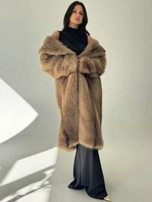 Firerie Women's Elegant Shades Of Brown Faux Fur Long Coat,Heavily Embellished Ombre Luxury Vintage Urban Chic Winter Dinner Date Party Clothes - Coffee Brown - View 10