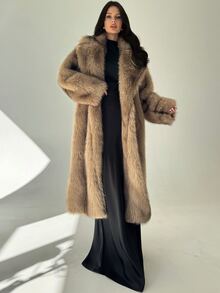 Firerie Women's Elegant Shades Of Brown Faux Fur Long Coat,Heavily Embellished Ombre Luxury Vintage Urban Chic Winter Dinner Date Party Clothes - Coffee Brown - View 11