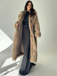 Firerie Women's Elegant Shades Of Brown Faux Fur Long Coat,Heavily Embellished Ombre Luxury Vintage Urban Chic Winter Dinner Date Party Clothes - Coffee Brown - View 12
