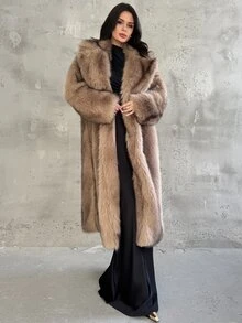 Firerie Women's Elegant Shades Of Brown Faux Fur Long Coat,Heavily Embellished Ombre Luxury Vintage Urban Chic Winter Dinner Date Party Clothes - Coffee Brown - View 9