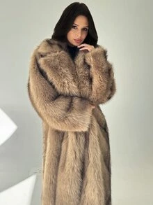 Firerie Women's Elegant Shades Of Brown Faux Fur Long Coat,Heavily Embellished Ombre Luxury Vintage Urban Chic Winter Dinner Date Party Clothes - Coffee Brown - View 6