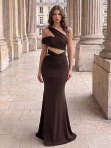 Modelyn Women Formal Evening Dresses Wedding Dinner Evening Gala Dinner Winter - Brown - View 5