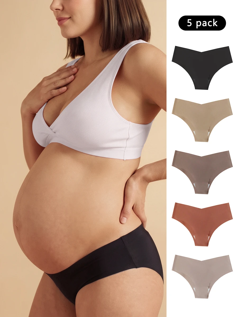 SHEIN Comfy Multicolor Knitted Fabric Maternity Panties Medium Stretch Casual Plain Underwear For Women - Multicolor - View 1