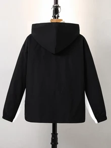 SHEIN 大童男孩休閒保暖內裡加厚連帽外套，秋冬款，復古風，幼童男孩拉鍊連帽衫，男孩外套，冬季上衣，冬季外套 - 黑與白 - 查看 5