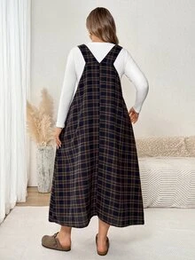 SHEIN CURVE+ Plus Size Women's Casual College Style Pinafore Dress - Multicolor - View 2