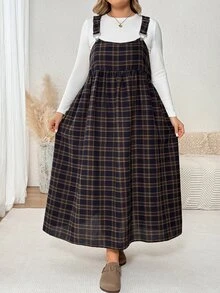 SHEIN CURVE+ Plus Size Women's Casual College Style Pinafore Dress - Multicolor - View 4