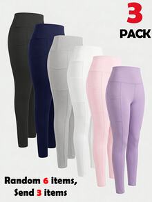 SHEIN Girlism 驚喜盒 [隨機6件商品，發送3件] 青少年女孩針織素色高腰運動瑜伽單車短褲、手機包，3件套 - 彩色 - 查看 1