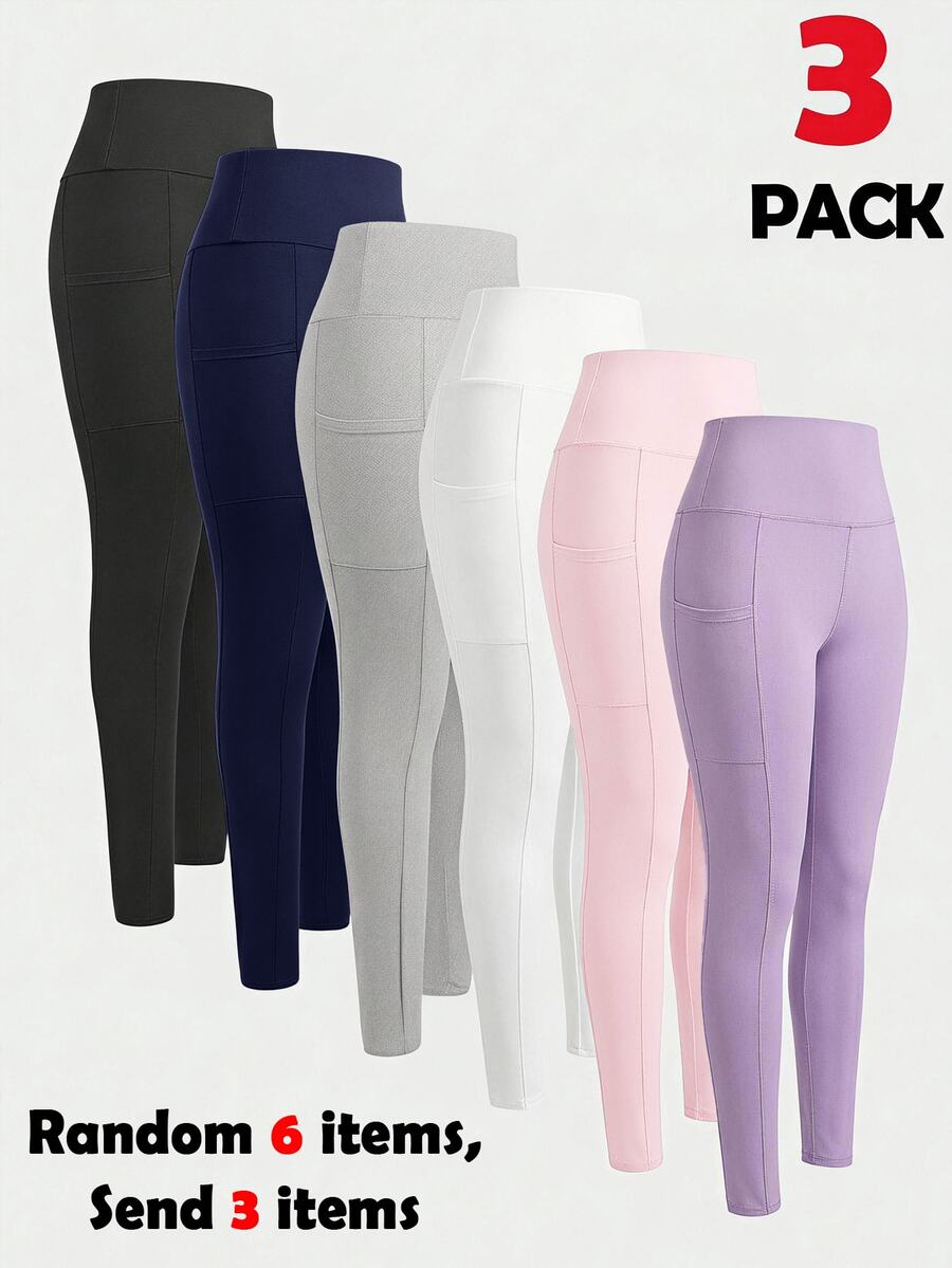 SHEIN Girlism 驚喜盒 [隨機6件商品，發送3件] 青少年女孩針織素色高腰運動瑜伽單車短褲、手機包，3件套 - 彩色 - 查看 1