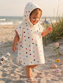 Cozy Pixies 女嬰紋理圖案圓領長袖前綁帶毛絨睡袍，幼女毛絨浴袍，吸濕保暖睡衣外罩，幼女服飾，舒適百搭時尚日常可愛休閒簡約百搭風格 - 彩色 - 查看 2