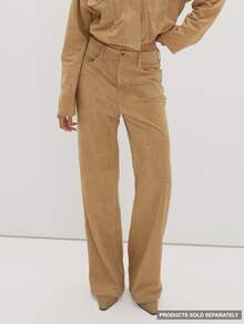 MUSEYN Celana Panjang Model Lurus Pinggang Tinggi Bahan Suede Warna Beige - Krem - View 1