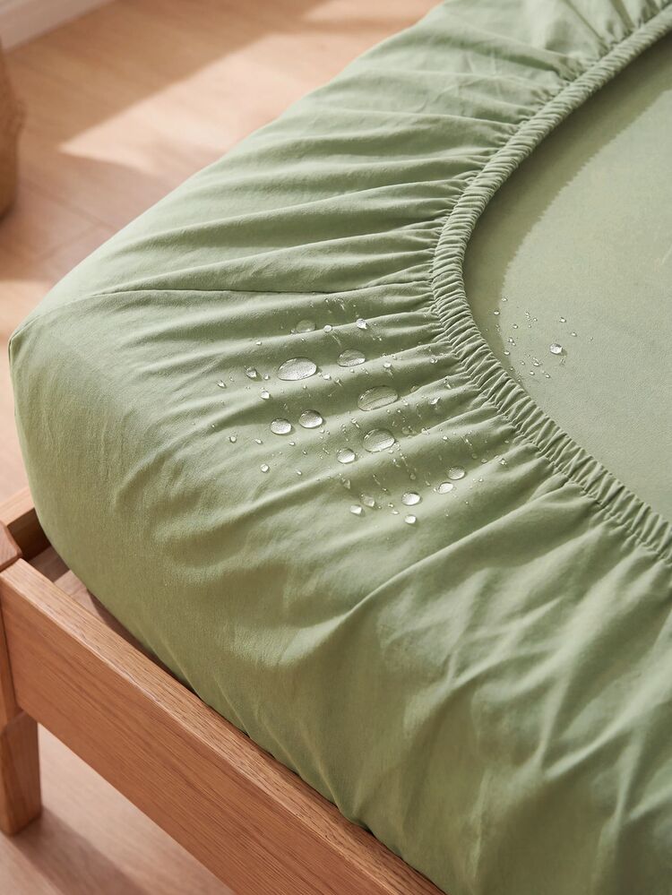 1pc Light Green 100% Waterproof TPU Bottom Solid Color Fitted Sheet, Stain-Resistant Mattress Protector, Mattress Cover, Fitted Sheet, Soft & Breathable, - Twin, Full, Queen, King, Deep Pocket Design Up To 11.8 Inches, Breathable & Wrinkle-Resistant, Machine Washable, Suitable For Dorms, Guest Rooms, Dust-Proof, Back To School Season - Pastel Green - View 4