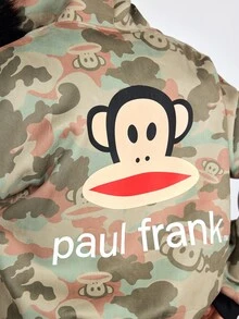 ROMWE MEN Paul Frank X ROMWE 男士長袖聯名迷彩寬鬆連帽衫 - 軍綠色 - 查看 4