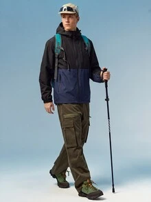 男士抽绳连帽防水休闲多功能拉链口袋防风外套，适合日常穿着，春秋夏季皆宜 - 寶藍色 - 查看 3