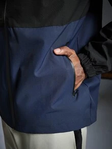 男士抽绳连帽防水休闲多功能拉链口袋防风外套，适合日常穿着，春秋夏季皆宜 - 寶藍色 - 查看 11