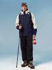 Caldwick DRIFTMERE Men Two Tone Flap Pocket Hooded Jacket, Winter, Outdoor Sports Spring To Summer - Blue - View 2