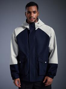 Caldwick DRIFTMERE Men Two Tone Flap Pocket Hooded Jacket, Winter, Outdoor Sports Spring To Summer - Blue - View 5
