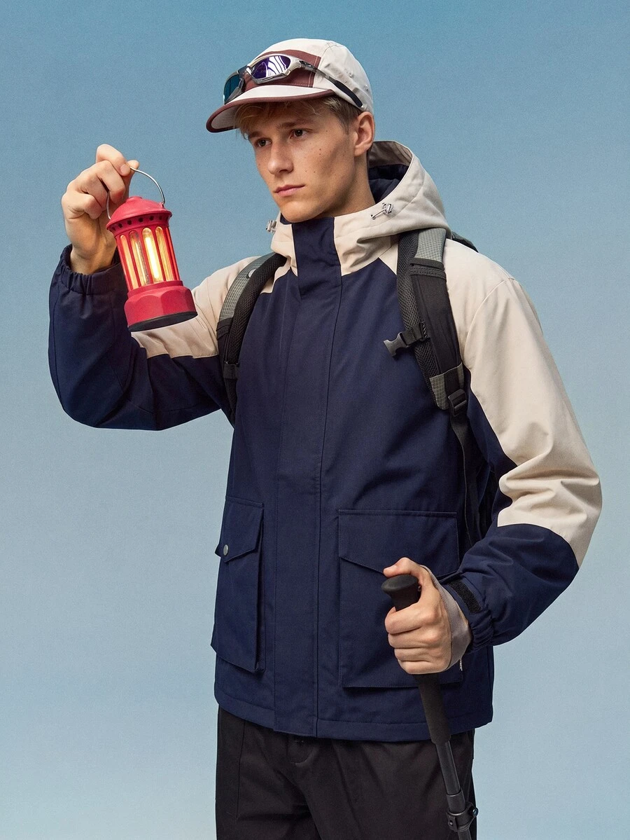 Caldwick DRIFTMERE Men Two Tone Flap Pocket Hooded Jacket, Winter, Outdoor Sports Spring To Summer - Blue - View 1