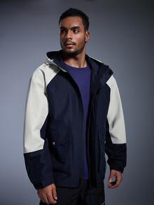 Caldwick DRIFTMERE Men Two Tone Flap Pocket Hooded Jacket, Winter, Outdoor Sports Spring To Summer - Blue - View 3