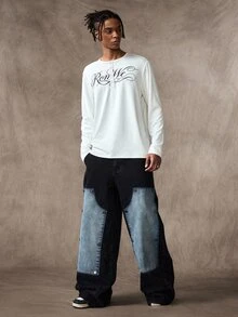 ROMWE MEN Street Life Celana Jeans Denim Pria Kasual Serbaguna untuk Perjalanan Sehari-hari dengan Saku, Kancing, dan Desain Blok Warna - MultiWarna - View 8