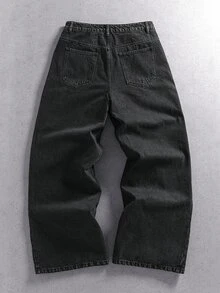 ROMWE MEN Street Life Celana Jeans Denim Pria Kasual Serbaguna untuk Perjalanan Sehari-hari dengan Saku, Kancing, dan Desain Blok Warna - MultiWarna - View 10