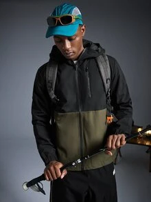 Jaket Windbreaker Pria Tahan Air Kasual dengan Tali Serut dan Tudung, Dilengkapi Banyak Kantong dan Resleting, Serbaguna untuk Pemakaian Sehari-hari, Cocok untuk Musim Gugur, Semi, hingga Musim Panas - Hijau Tentara - View 12