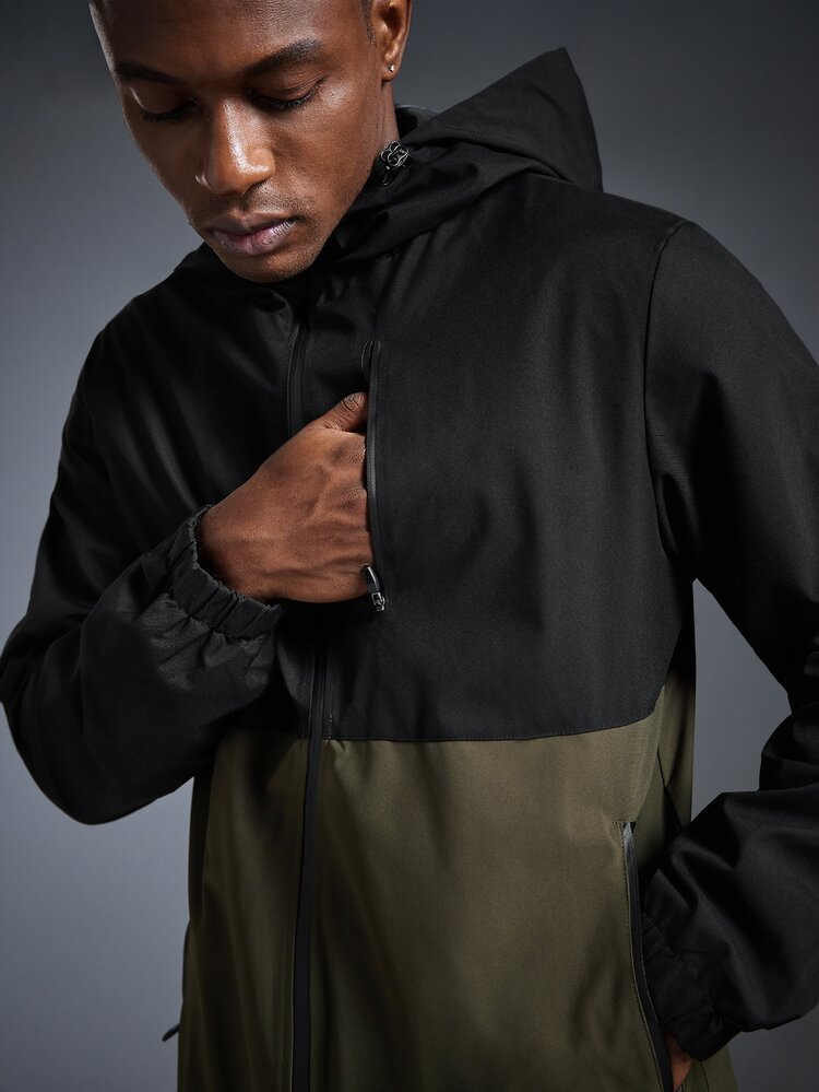 Men's Drawstring Hooded Water-Resistant Casual Multi-Pocket Zip-Up Windbreaker Jacket, Versatile For Everyday Wear, For Fall Spring To Summer - Army Green - View 7