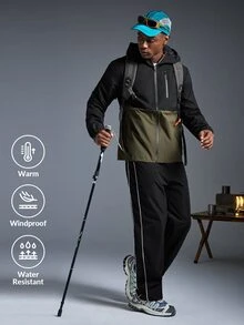 Jaket Windbreaker Pria Tahan Air Kasual dengan Tali Serut dan Tudung, Dilengkapi Banyak Kantong dan Resleting, Serbaguna untuk Pemakaian Sehari-hari, Cocok untuk Musim Gugur, Semi, hingga Musim Panas - Hijau Tentara - View 4
