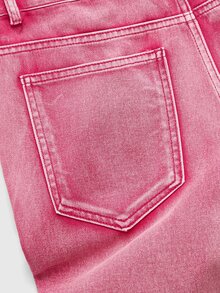 ROMWE MEN Men's Frayed Hem Rivet Design Casual Denim Jeans - Coral Pink - View 5