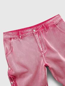 ROMWE MEN Men's Frayed Hem Rivet Design Casual Denim Jeans - Coral Pink - View 4
