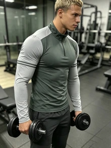 Acti Log 男士拼色拼接長袖運動T恤，健身房適用 - 彩色 - 查看 5