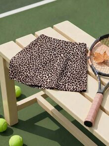 SHEIN Cheerettes 女款豹紋裙褲 高彈力 透氣 吸濕排汗 寬鬆版型 內建內褲 側邊口袋 適用網球跑步 - 彩色 - 查看 9