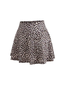 SHEIN Cheerettes 女款豹紋裙褲 高彈力 透氣 吸濕排汗 寬鬆版型 內建內褲 側邊口袋 適用網球跑步 - 彩色 - 查看 11
