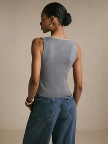 Poéselle Women's Solid Color Zipper Front Casual Knit Vest - Navy Blue - View 4